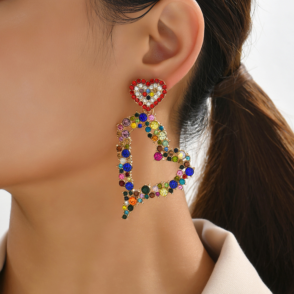 1 Pair Luxurious Heart Shape Inlay Zinc Alloy Rhinestones Dangling Earrings display picture 3