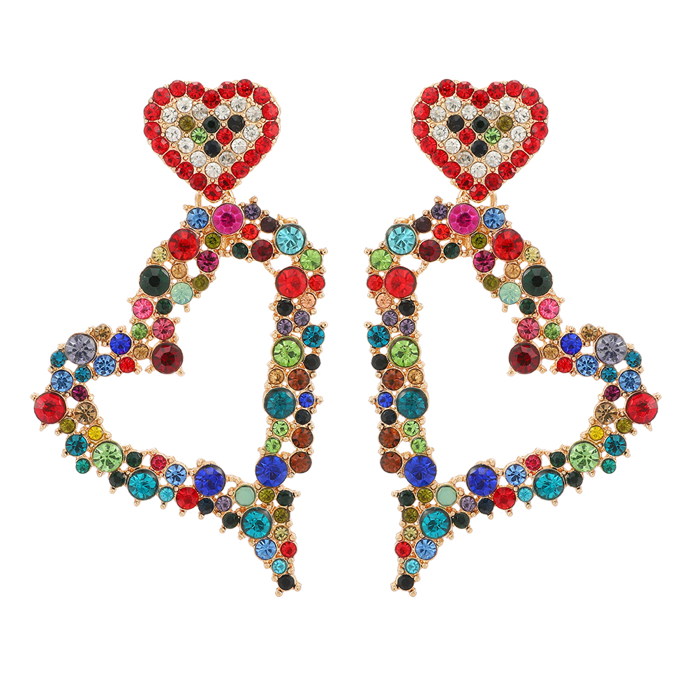 1 Pair Luxurious Heart Shape Inlay Zinc Alloy Rhinestones Dangling Earrings display picture 2