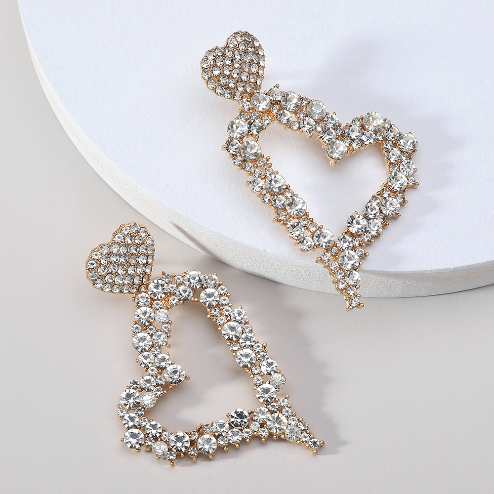 1 Pair Luxurious Heart Shape Inlay Zinc Alloy Rhinestones Dangling Earrings display picture 8