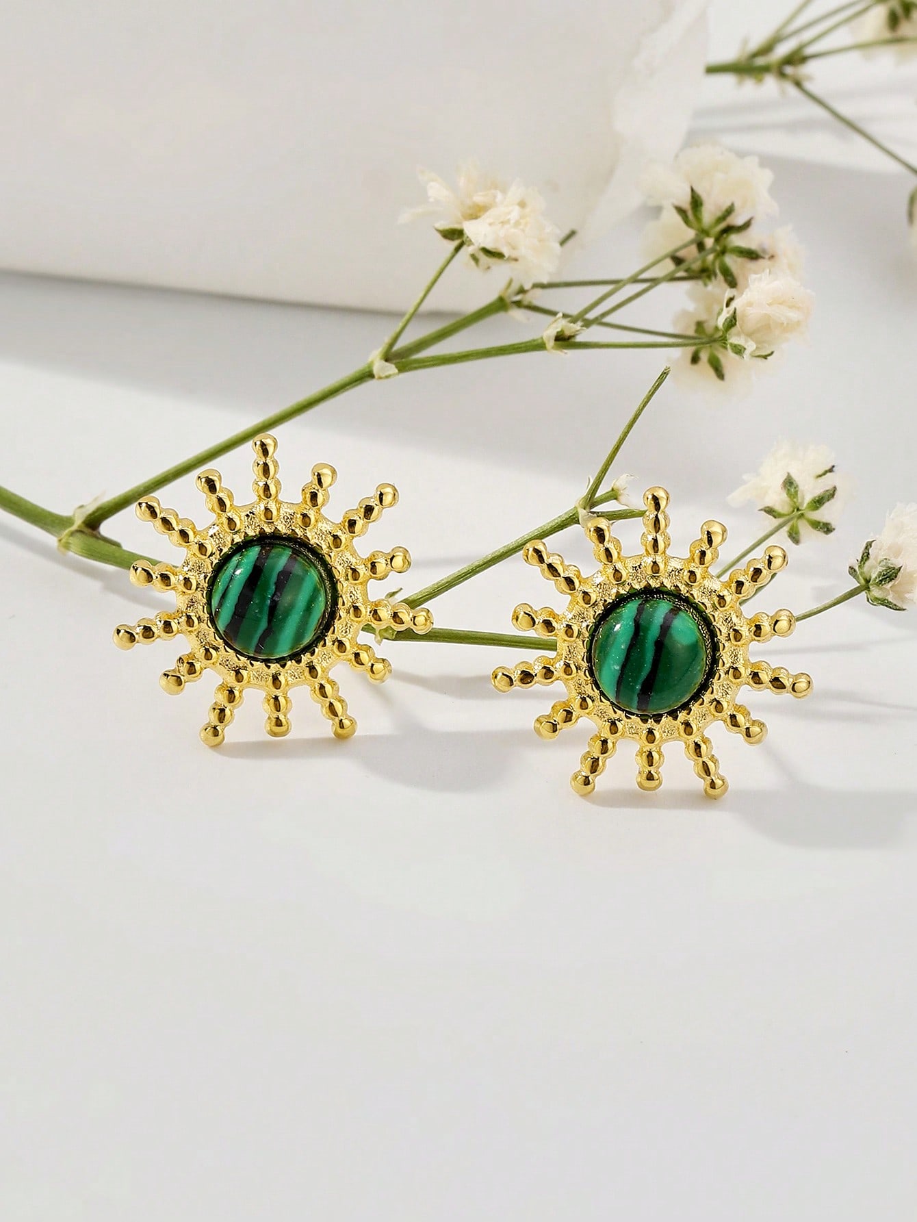 1 Pair Hip-Hop Retro Color Block Plating Inlay 304 Stainless Steel Malachite 18K Gold Plated Ear Studs display picture 1