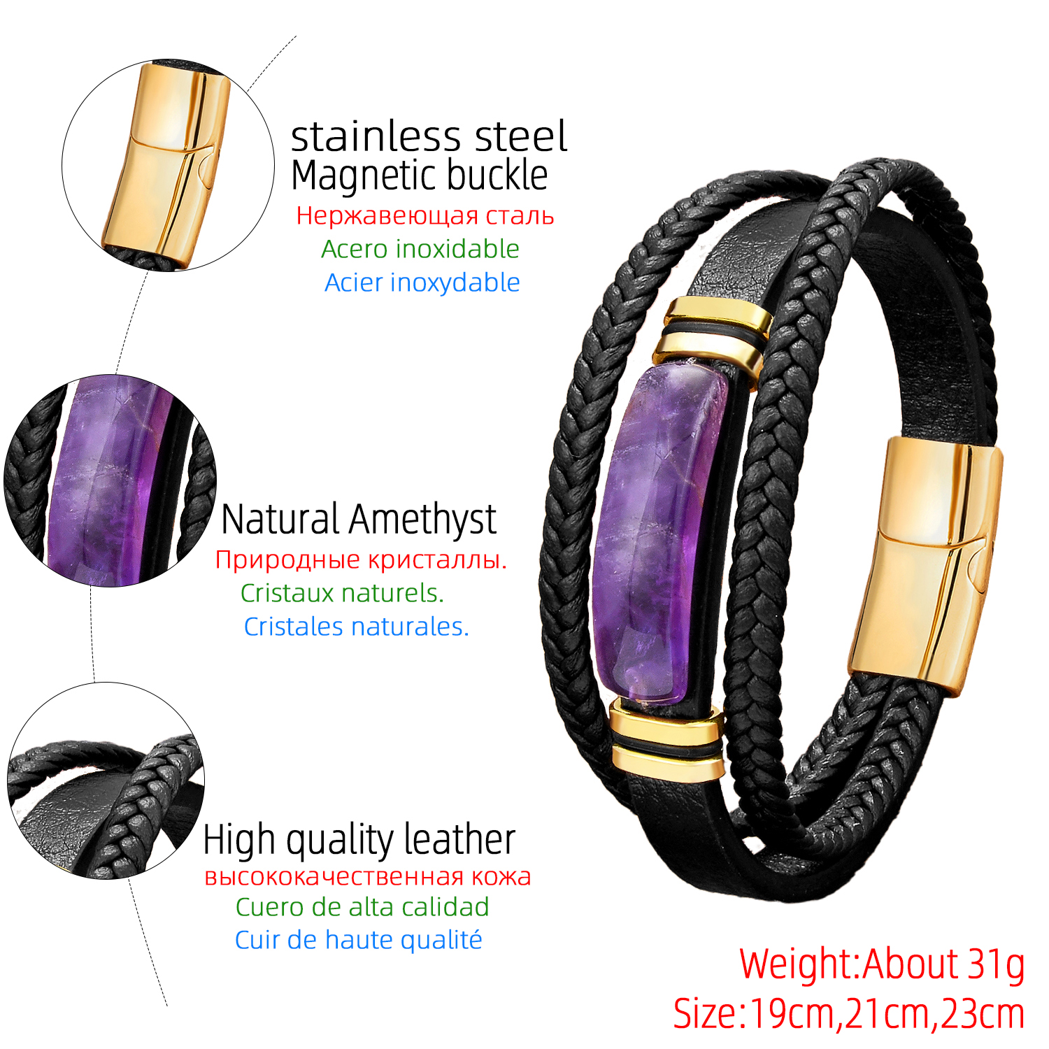 Luxurious Artistic Color Block 316 Stainless Steel  Natural Stone Handmade Unisex Bracelets display picture 4