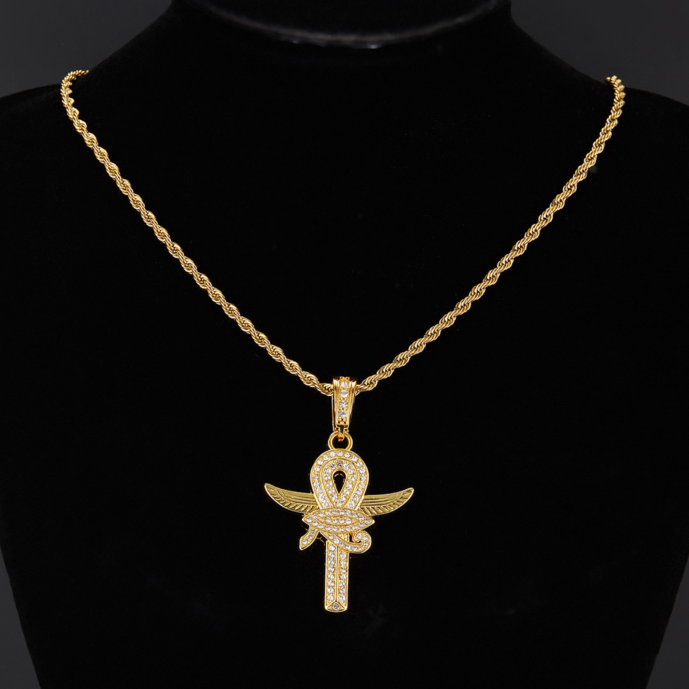Hip-hop Rock Cross Eye Of Horus Stainless Steel Alloy Inlay Rhinestones Unisex Pendant Necklace display picture 4