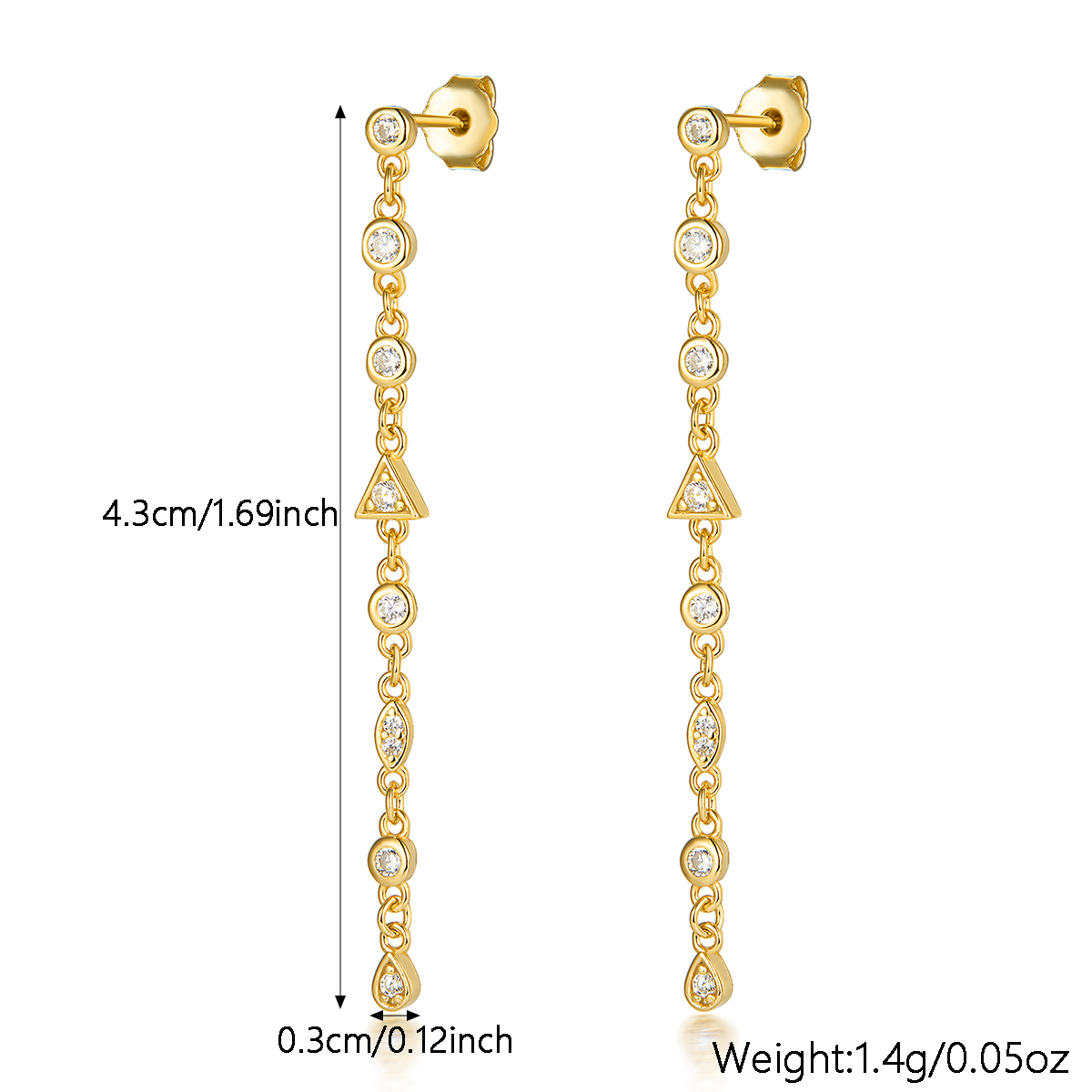 1 Pair Vintage Style Lady Geometric Solid Color Plating Chain Inlay Sterling Silver Zircon 18k Gold Plated Rhodium Plated Ear Line display picture 1