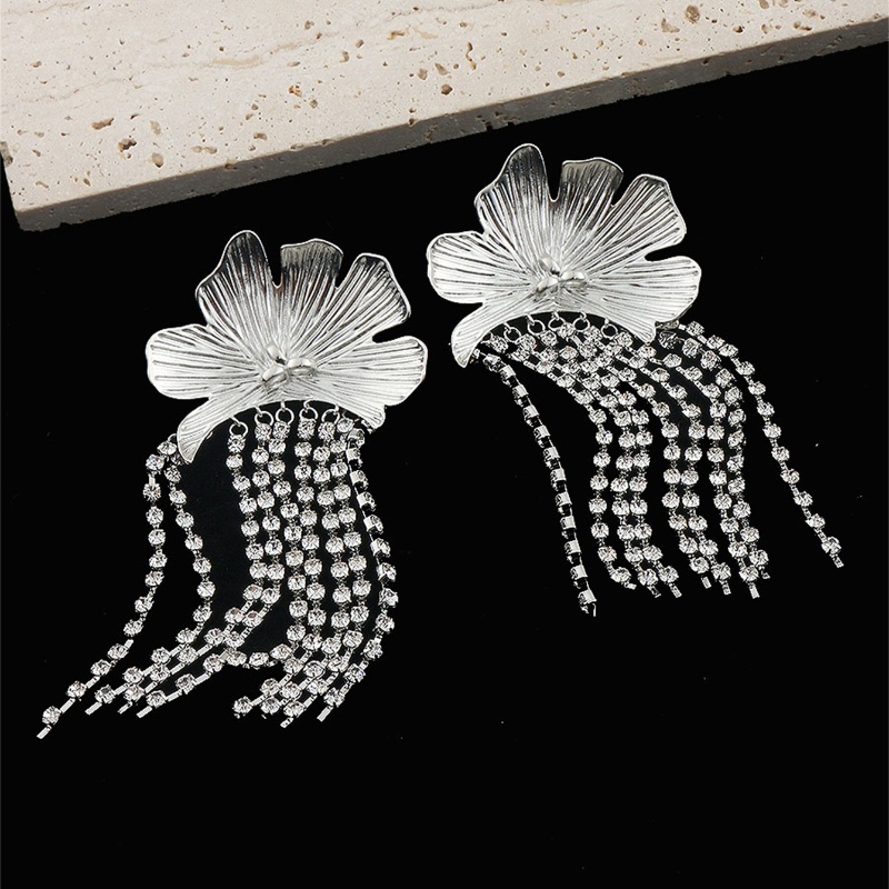 1 Paire Élégant Exagéré Fleur Placage Incruster Alliage Strass Plaqué Or Plaqué Argent Boucles D'oreilles display picture 6