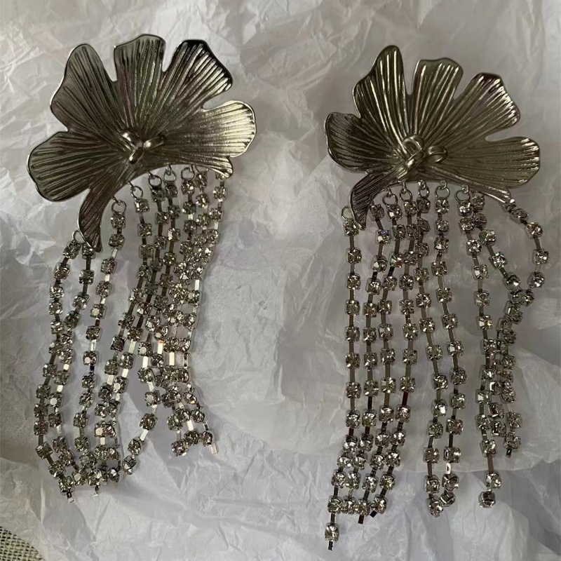 1 Paire Élégant Exagéré Fleur Placage Incruster Alliage Strass Plaqué Or Plaqué Argent Boucles D'oreilles display picture 9