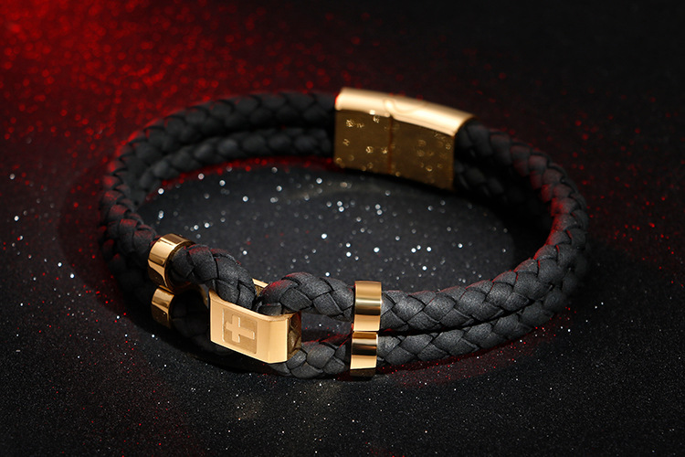 Simple Style Commute Color Block Stainless Steel Pu Leather Braid 18K Gold Plated Women's Bracelets display picture 1