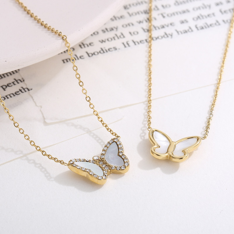Acero Titanio Chapados en oro de 18k Estilo Simple Embutido Mariposa Ópalo Aretes Collar display picture 5