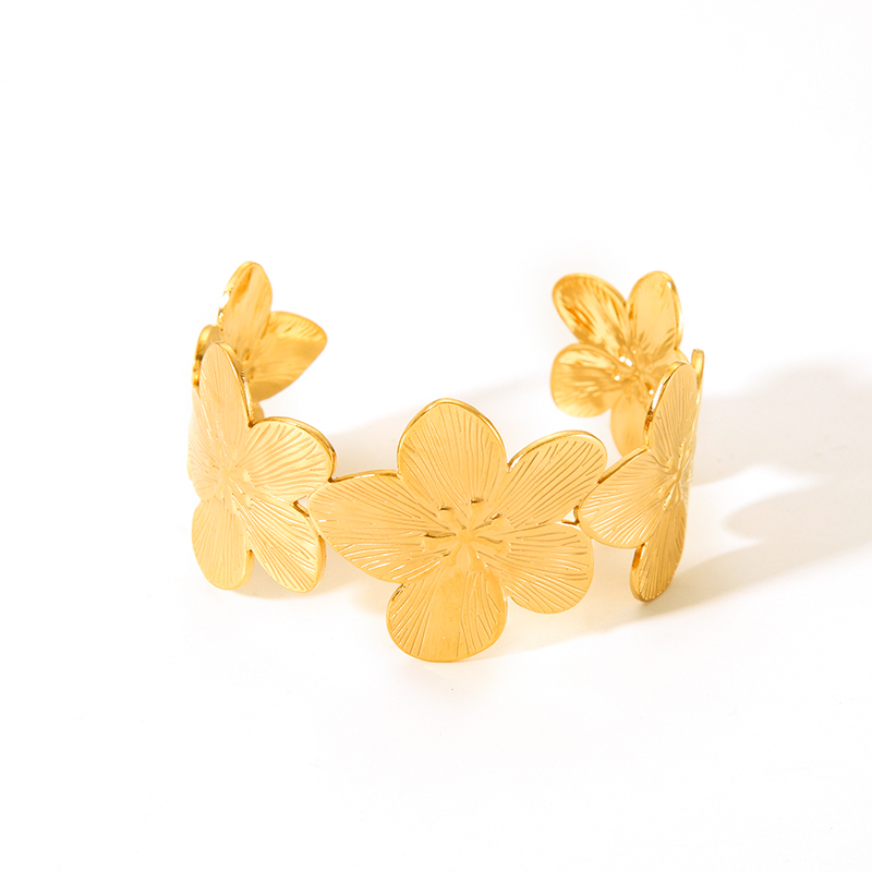 Nordic Style Vintage Style Flower 201 Stainless Steel 18K Gold Plated Natural Stone Bangle In Bulk display picture 6