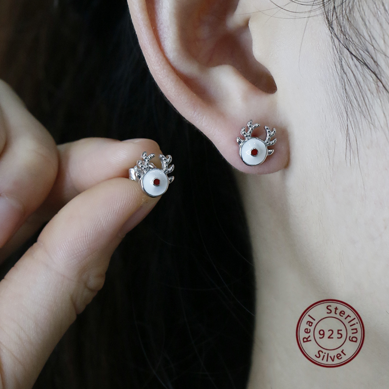 1 Pair Cartoon Style Cute Sweet Christmas Tree Elk Epoxy Plating Sterling Silver Zircon White Gold Plated Rhodium Plated Ear Studs display picture 5