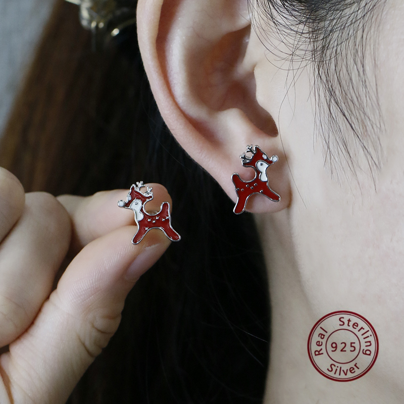 1 Pair Cartoon Style Cute Sweet Christmas Tree Elk Epoxy Plating Sterling Silver Zircon White Gold Plated Rhodium Plated Ear Studs display picture 4