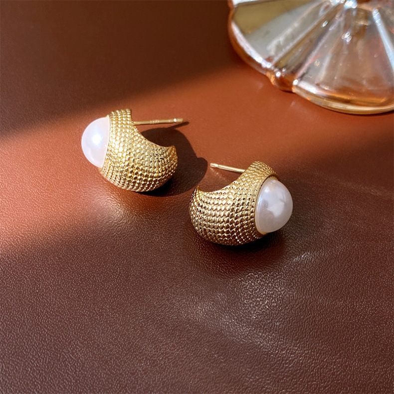 1 Paire Rétro Rond Placage Perle D'imitation Boucles D'oreilles display picture 4