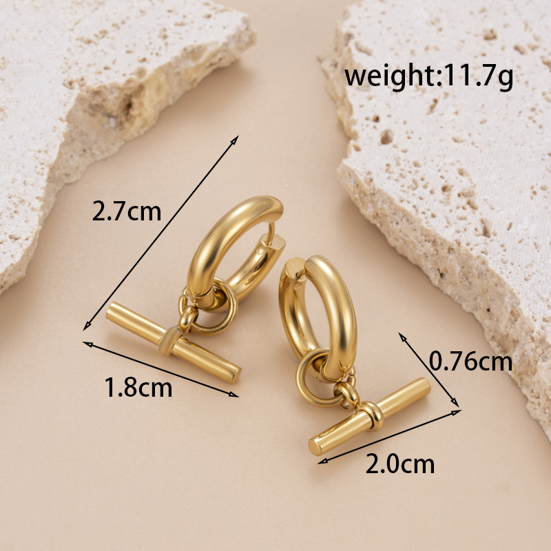 1 Pair Simple Style Circle Square Moon Plating Inlay Stainless Steel Artificial Gemstones 18k Gold Plated Earrings display picture 4