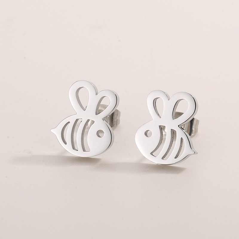 1 Pair Cute Simple Style Bee Plating Hollow Out Stainless Steel 18K Gold Plated Ear Studs display picture 5