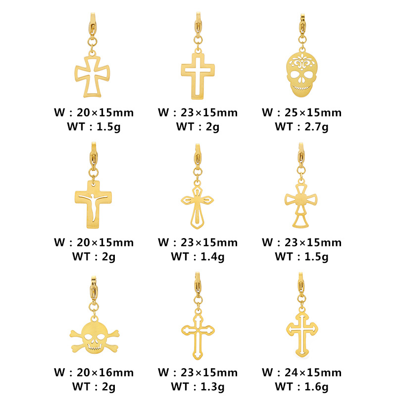 1 Piece Stainless Steel 18K Gold Plated Cross Skull display picture 1