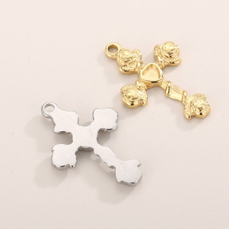 1 Piece Stainless Steel 18K Gold Plated Cross Heart Shape Rose display picture 3