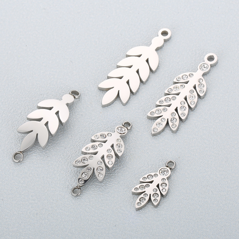 1 Piece Stainless Steel Rhinestones 18K Gold Plated Leaves display picture 3