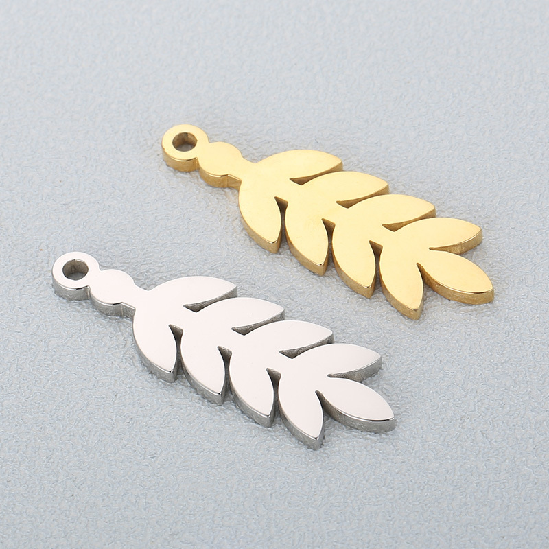 1 Piece Stainless Steel Rhinestones 18K Gold Plated Leaves display picture 4