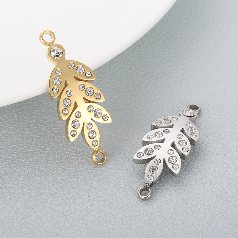 1 Piece Stainless Steel Rhinestones 18K Gold Plated Leaves display picture 5