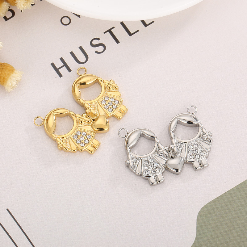 1 Piece Stainless Steel Rhinestones 18K Gold Plated Cartoon Character display picture 3