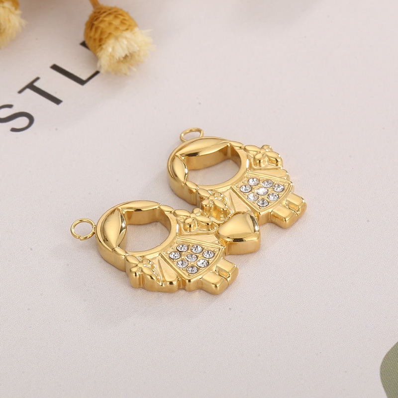 1 Piece Stainless Steel Rhinestones 18K Gold Plated Cartoon Character display picture 6