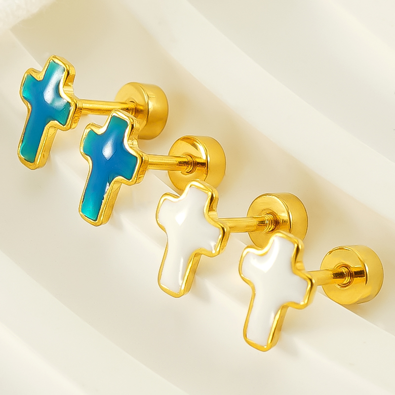 1 Pair Simple Style Cross Polishing Plating Stainless Steel 18K Gold Plated Ear Studs display picture 2