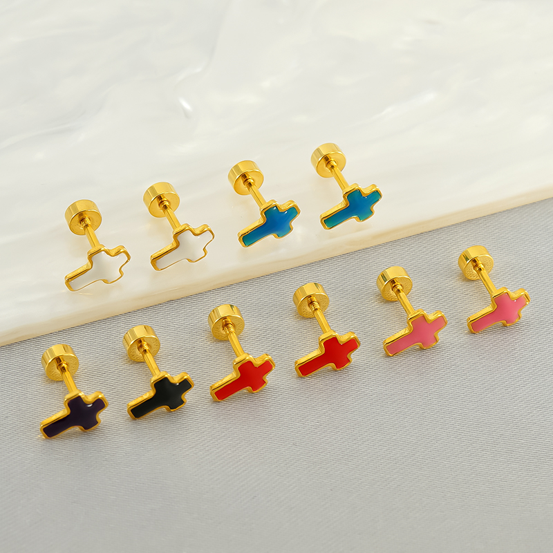 1 Pair Simple Style Cross Polishing Plating Stainless Steel 18K Gold Plated Ear Studs display picture 4
