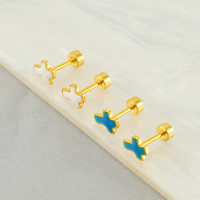 1 Pair Simple Style Cross Polishing Plating Stainless Steel 18K Gold Plated Ear Studs display picture 5