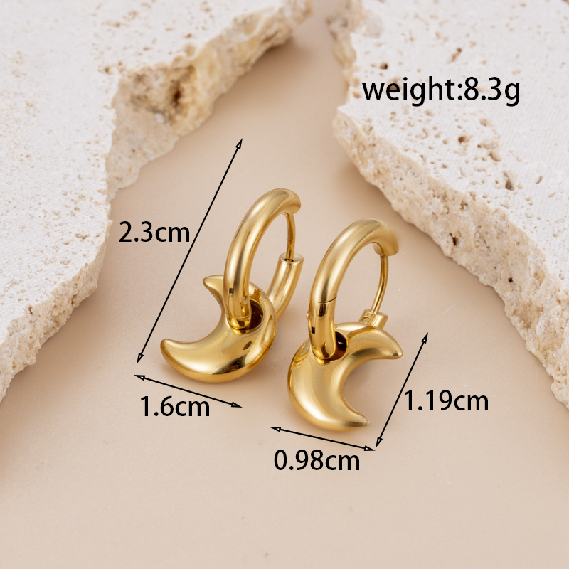 1 Pair Simple Style Circle Square Moon Plating Inlay Stainless Steel Artificial Gemstones 18k Gold Plated Earrings display picture 3