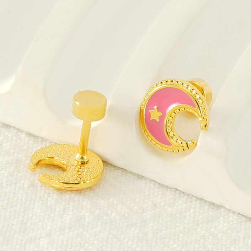 1 Pair Simple Style Star Moon Polishing Plating Stainless Steel Titanium Steel 18K Gold Plated Ear Studs display picture 1