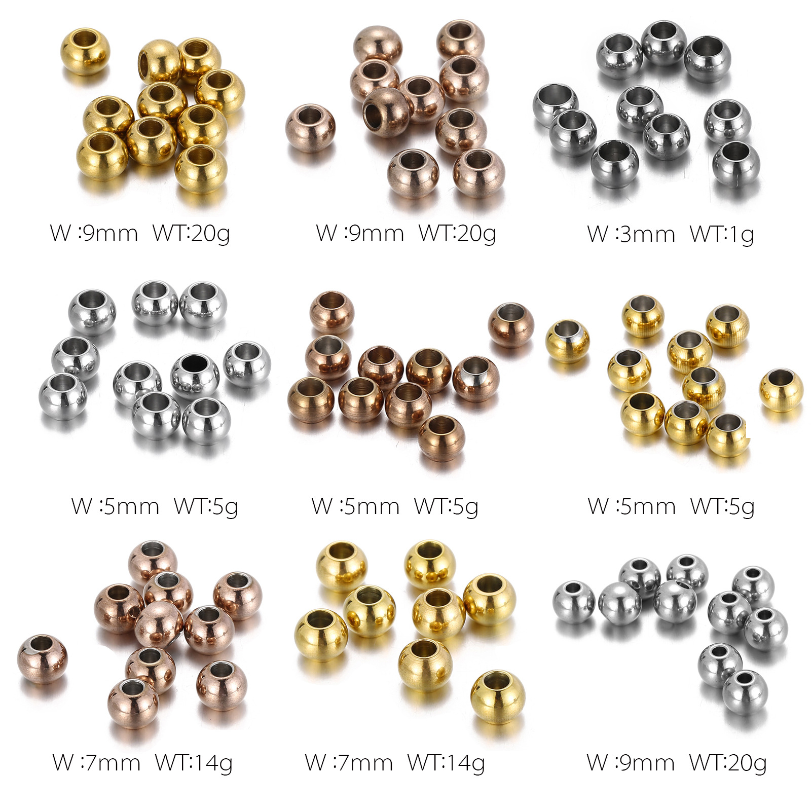 10 Pieces Stainless Steel Round Polished Beads display picture 2