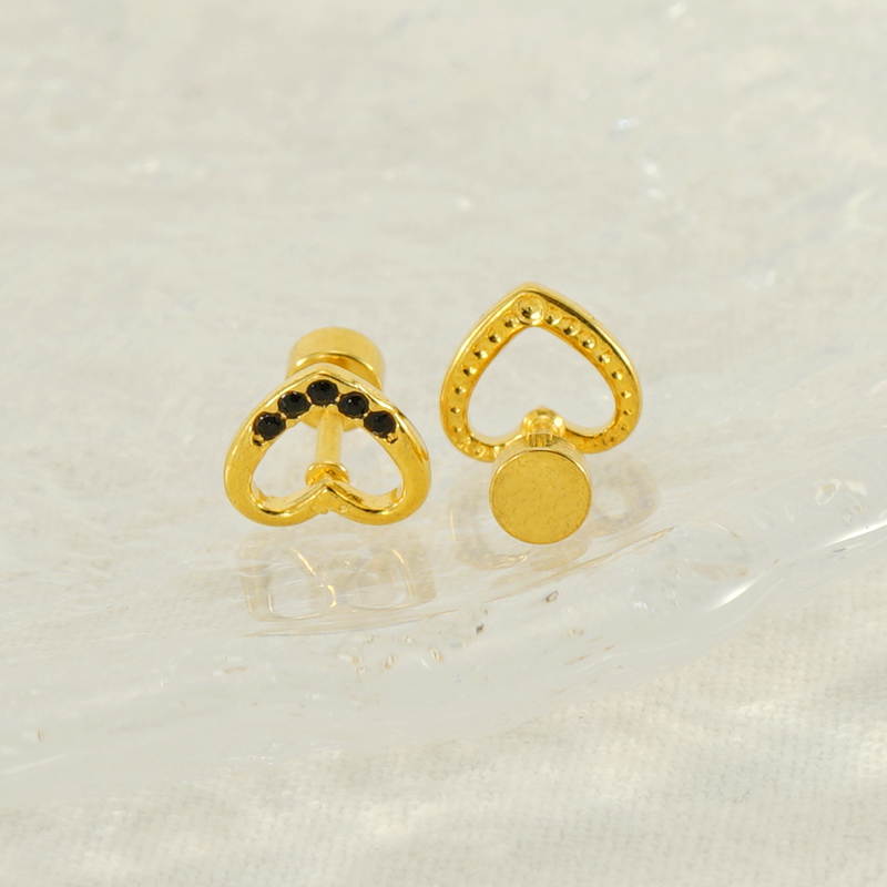 1 Pair Simple Style Heart Shape Polishing Plating Inlay Stainless Steel Rhinestones Zircon 18K Gold Plated Ear Studs display picture 1