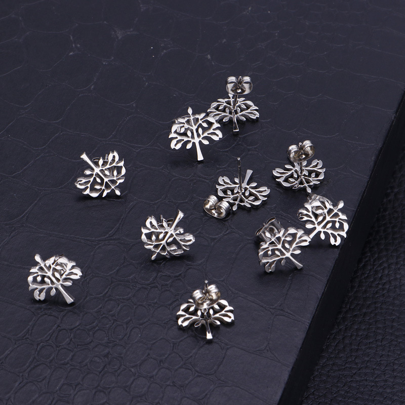 1 Pair Simple Style Tree Hollow Out Stainless Steel Ear Studs display picture 2