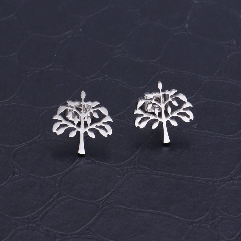 1 Pair Simple Style Tree Hollow Out Stainless Steel Ear Studs display picture 5