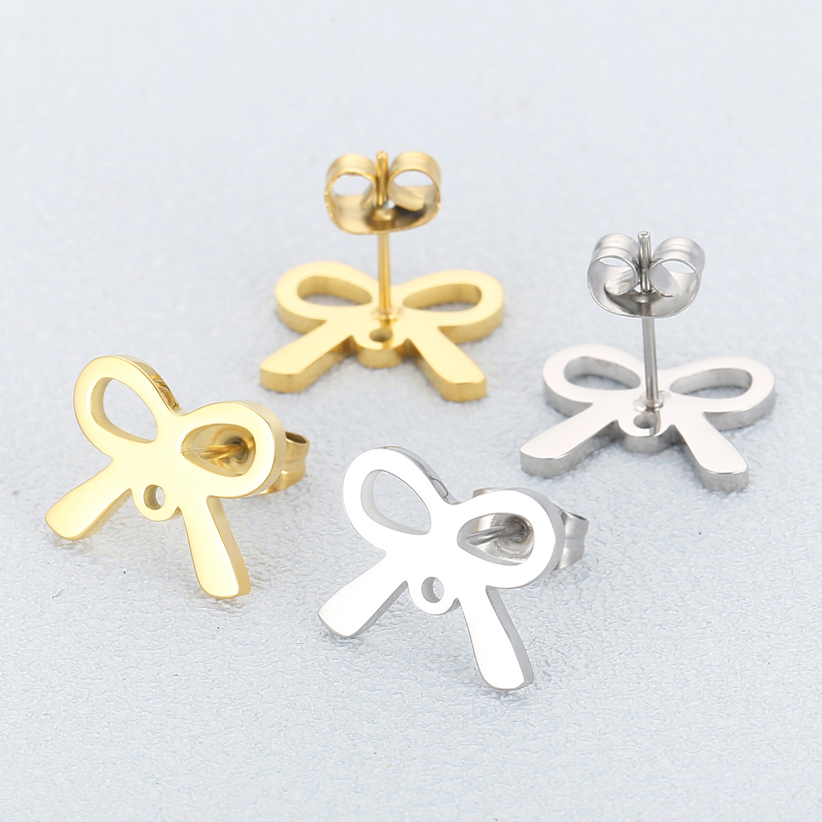 1 Pair Simple Style Bow Knot Plating Stainless Steel 18K Gold Plated Ear Studs display picture 2