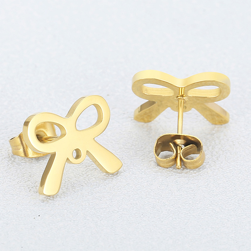 1 Pair Simple Style Bow Knot Plating Stainless Steel 18K Gold Plated Ear Studs display picture 3