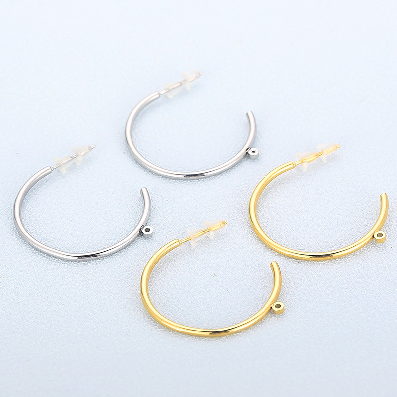 1 Pair Simple Style C Shape Plating Inlay Stainless Steel Rhinestones 18K Gold Plated Ear Studs display picture 1