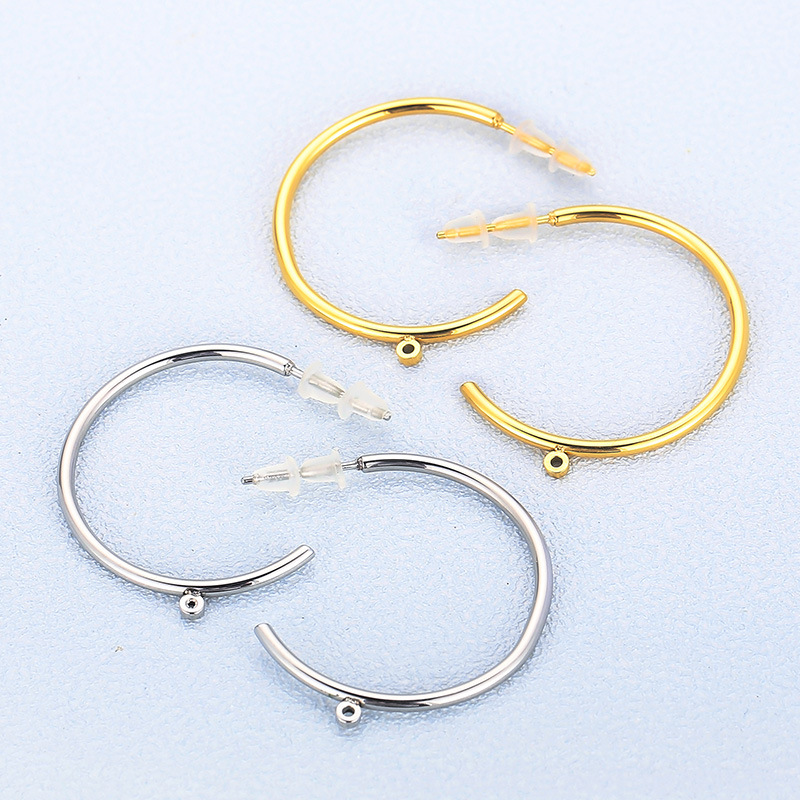 1 Pair Simple Style C Shape Plating Inlay Stainless Steel Rhinestones 18K Gold Plated Ear Studs display picture 2