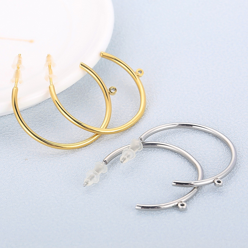 1 Pair Simple Style C Shape Plating Inlay Stainless Steel Rhinestones 18K Gold Plated Ear Studs display picture 3