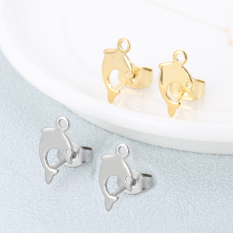 1 Pair Simple Style Dolphin Plating Stainless Steel 18K Gold Plated Ear Studs display picture 4