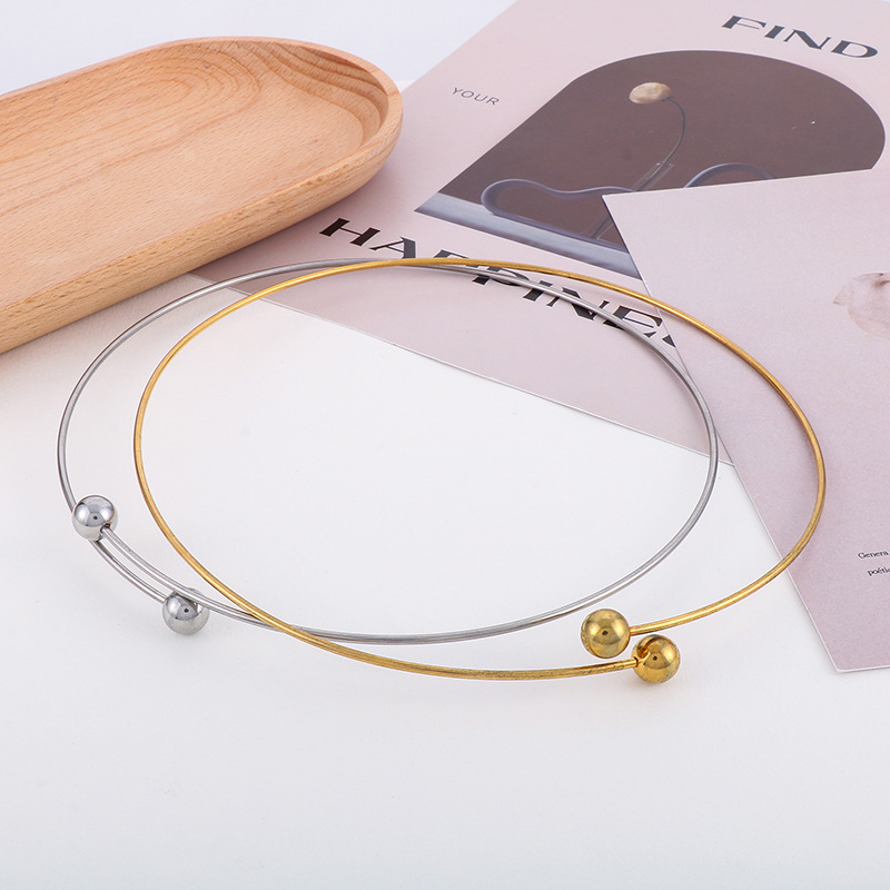Titan Stahl 18 Karat Vergoldet Einfacher Stil Überzug Runden Halsband display picture 1