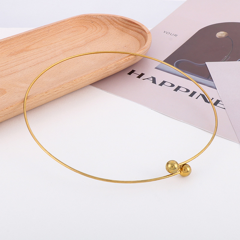 Titan Stahl 18 Karat Vergoldet Einfacher Stil Überzug Runden Halsband display picture 4