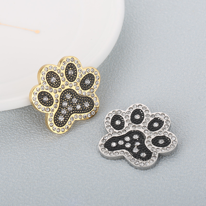 1 Piece Stainless Steel Artificial Diamond 18K Gold Plated Paw Print display picture 2