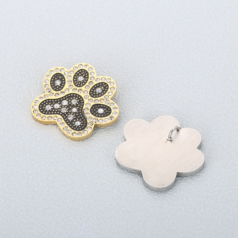 1 Piece Stainless Steel Artificial Diamond 18K Gold Plated Paw Print display picture 3