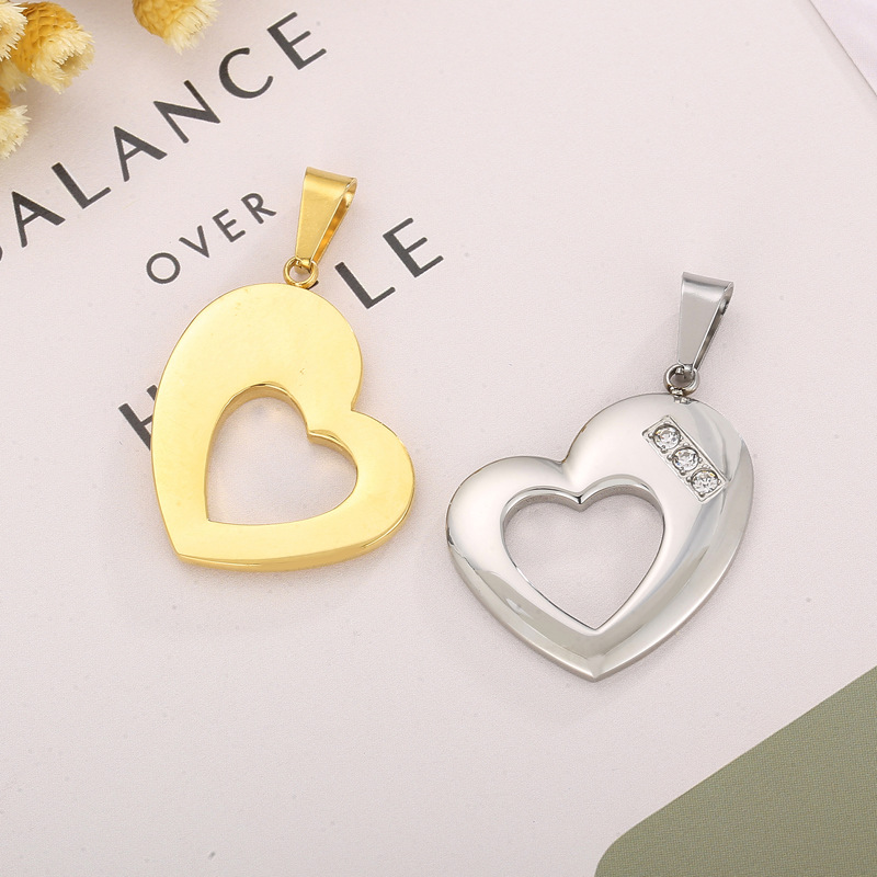 1 Piece Stainless Steel Artificial Diamond 18K Gold Plated Heart Shape display picture 2