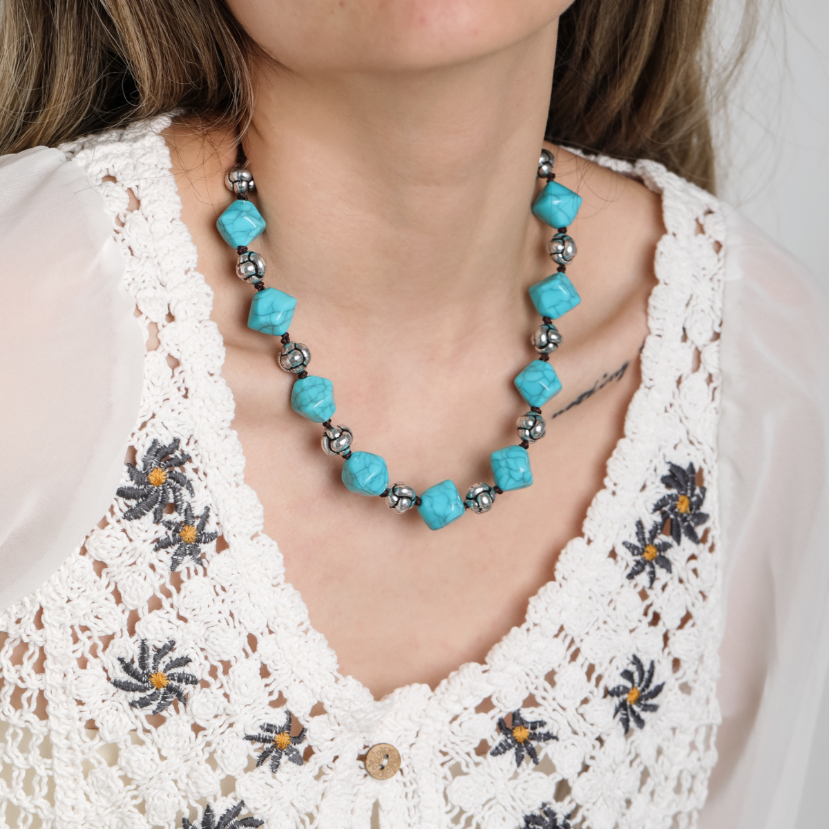 Retro Ethnic Style Geometric Turquoise Handmade Women's Bracelets Necklace display picture 1