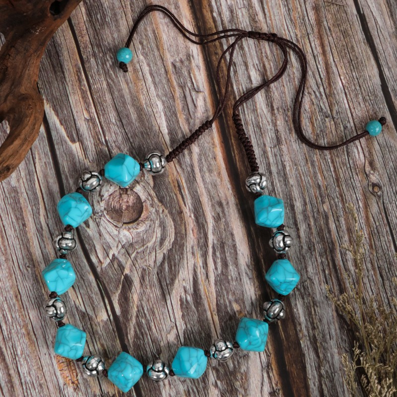 Retro Ethnic Style Geometric Turquoise Handmade Women's Bracelets Necklace display picture 3