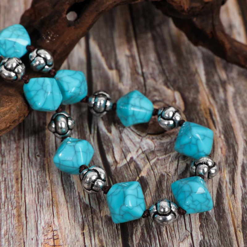 Retro Ethnic Style Geometric Turquoise Handmade Women's Bracelets Necklace display picture 4