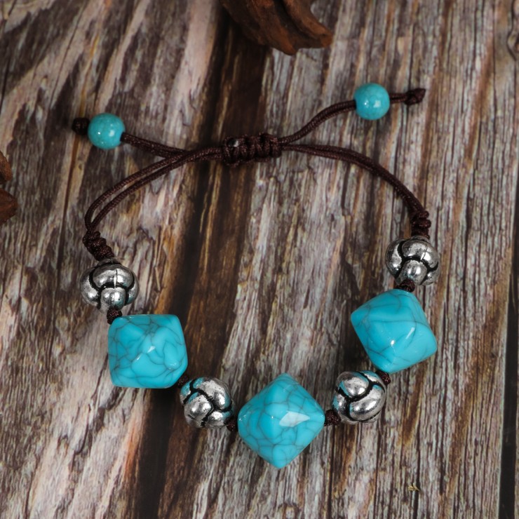 Retro Ethnic Style Geometric Turquoise Handmade Women's Bracelets Necklace display picture 5