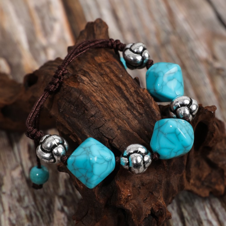 Retro Ethnic Style Geometric Turquoise Handmade Women's Bracelets Necklace display picture 6
