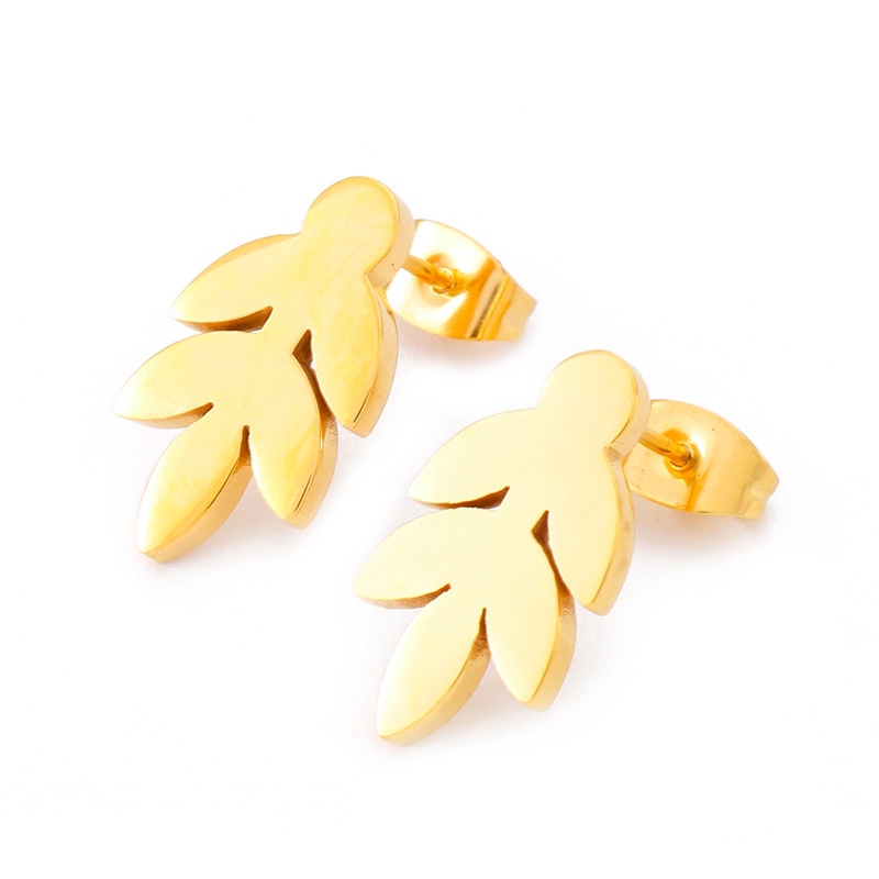1 Pair Pastoral Leaf Plating Stainless Steel 18K Gold Plated Ear Studs display picture 1